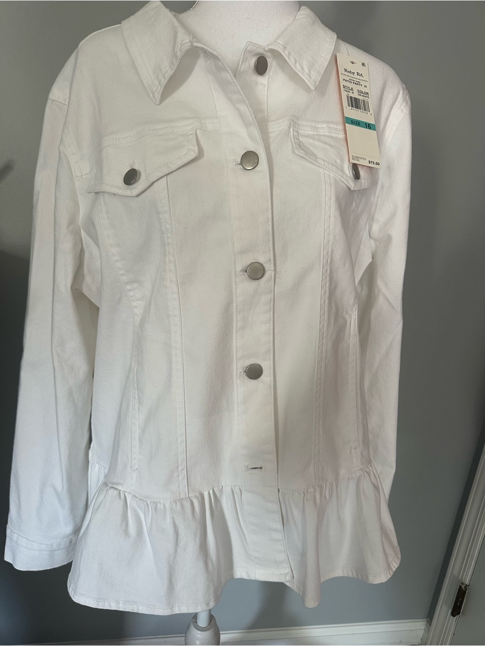 Ruby Rd. White Ruffled-Hem Jean Jacket
